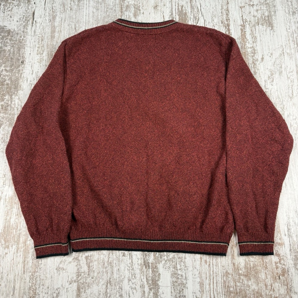 HAGGAR TOUR Large L Burgundy Grandpa Sweater Embroidered V-Neck Pullover Golf - Picture 3 of 7